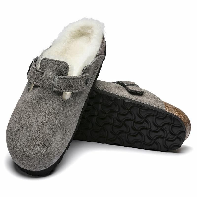 Birkenstock Shearling Ruskind Boston Dame Grå | DK 325MQZ